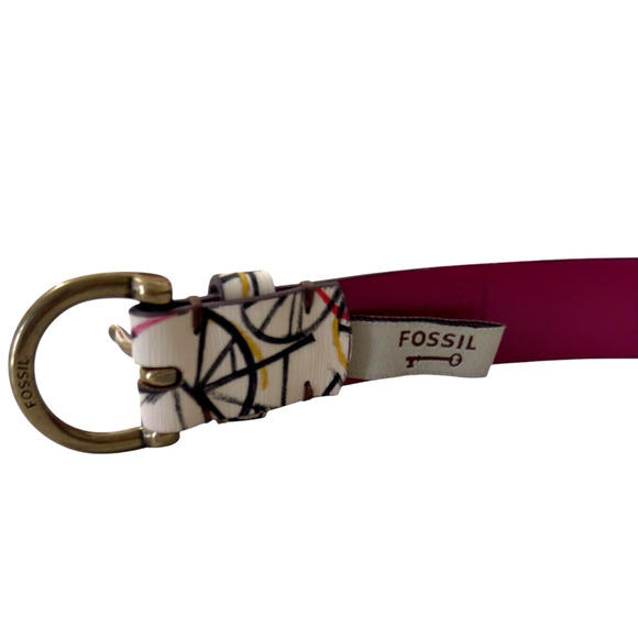 Fossil Solid Pink/Multicolored Geo Print Leather Belt Womens M/ L Y2K Lot of 2 - Picture 10 of 14